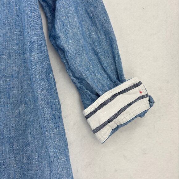 Soft Surroundings Linen Tunic Shirt Dress Size M Blue Button Front Long Sleeve - Picture 7 of 10